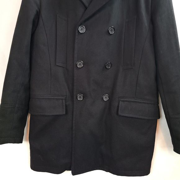 Guess Women's (M) Black Wool Blend Double Breasted Quilt Lined Mid-Length Coat - Picture 3 of 10